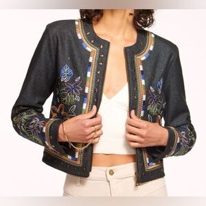 Ramy Brook Black Embroidered Jean Jacket size S